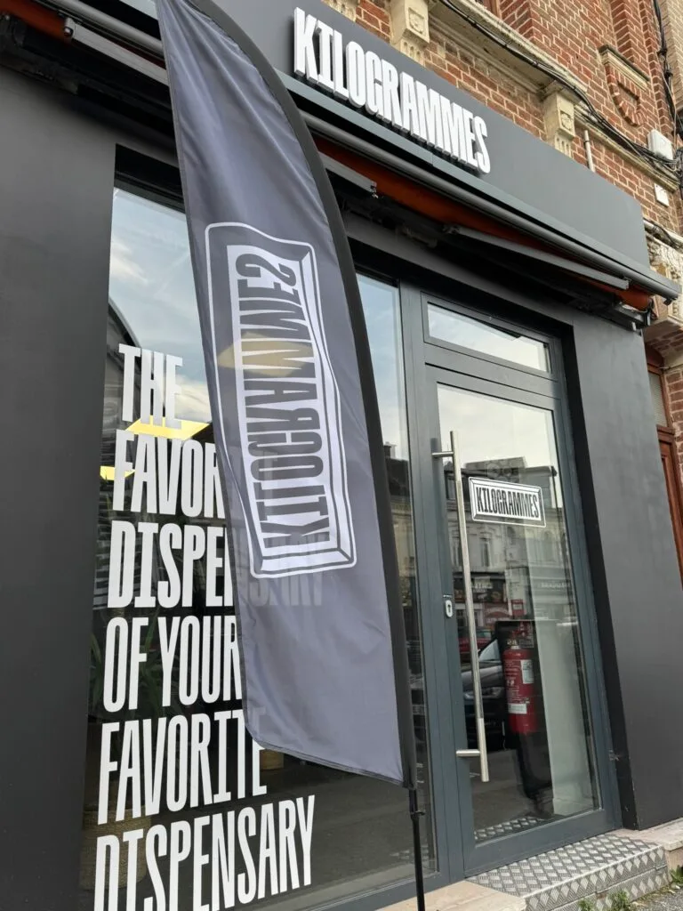 Vitrophanie posée sur la devanture d'un magasin de déstockage à Amiens